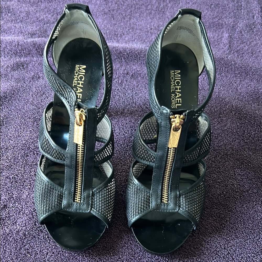Michael Kors Black Cage Heels with Zipper Detail